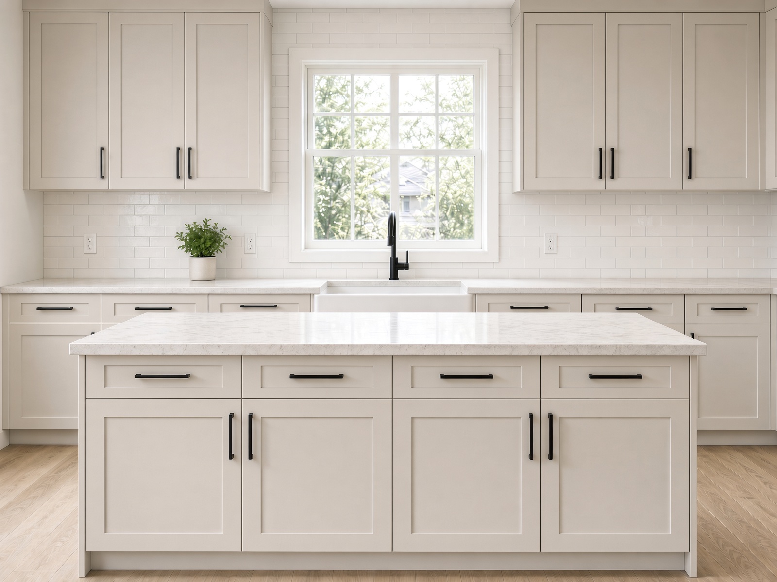 Kitchen with Greige painted cabinets