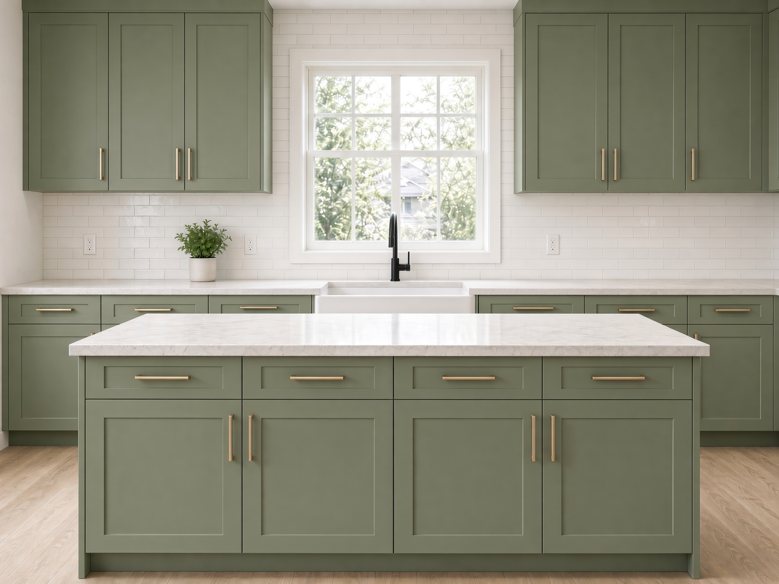 Kitchen with Olive painted cabinets