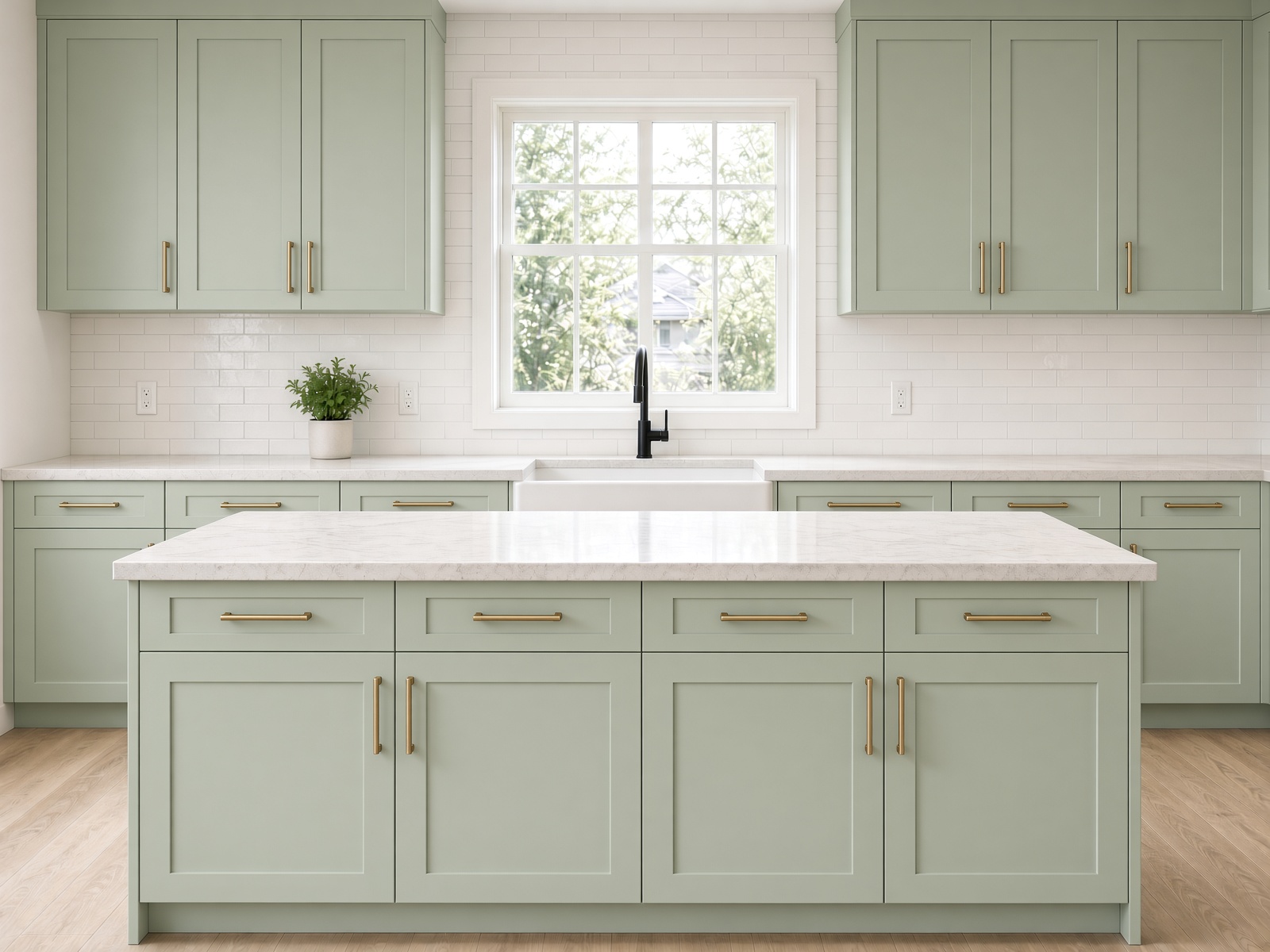 After: Sage painted cabinets