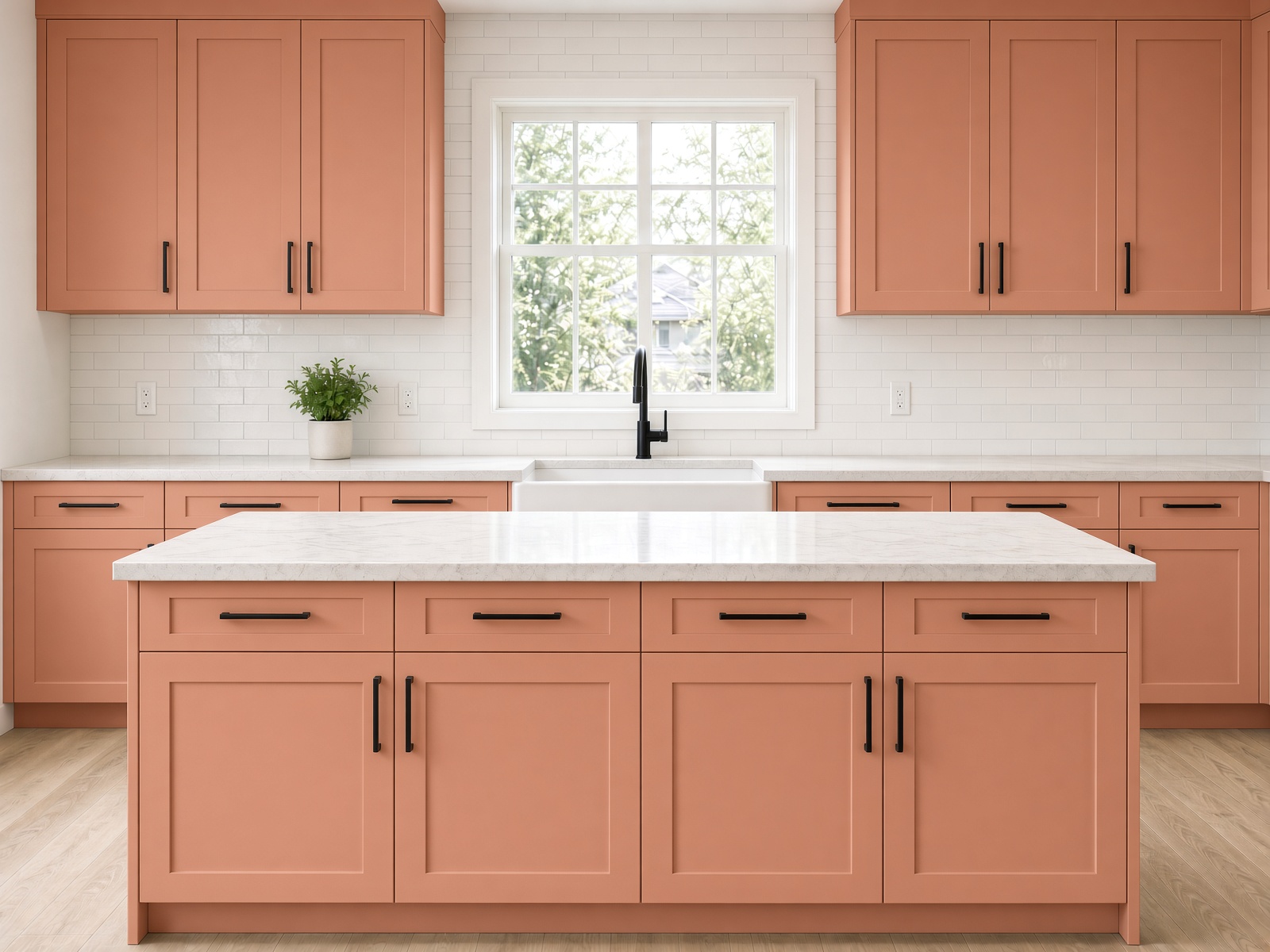 Kitchen with Terracotta painted cabinets